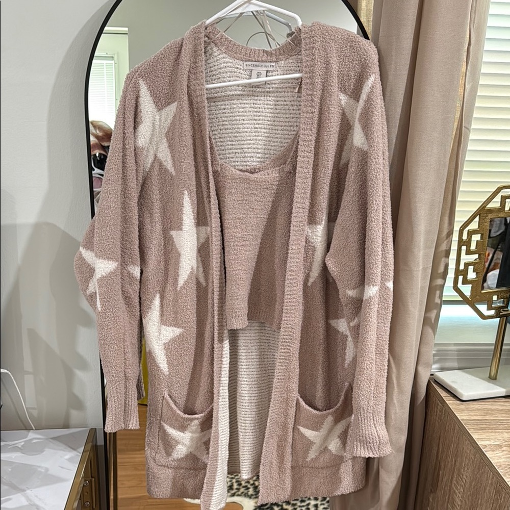 Women's Cozy Tan Star Sweater Set